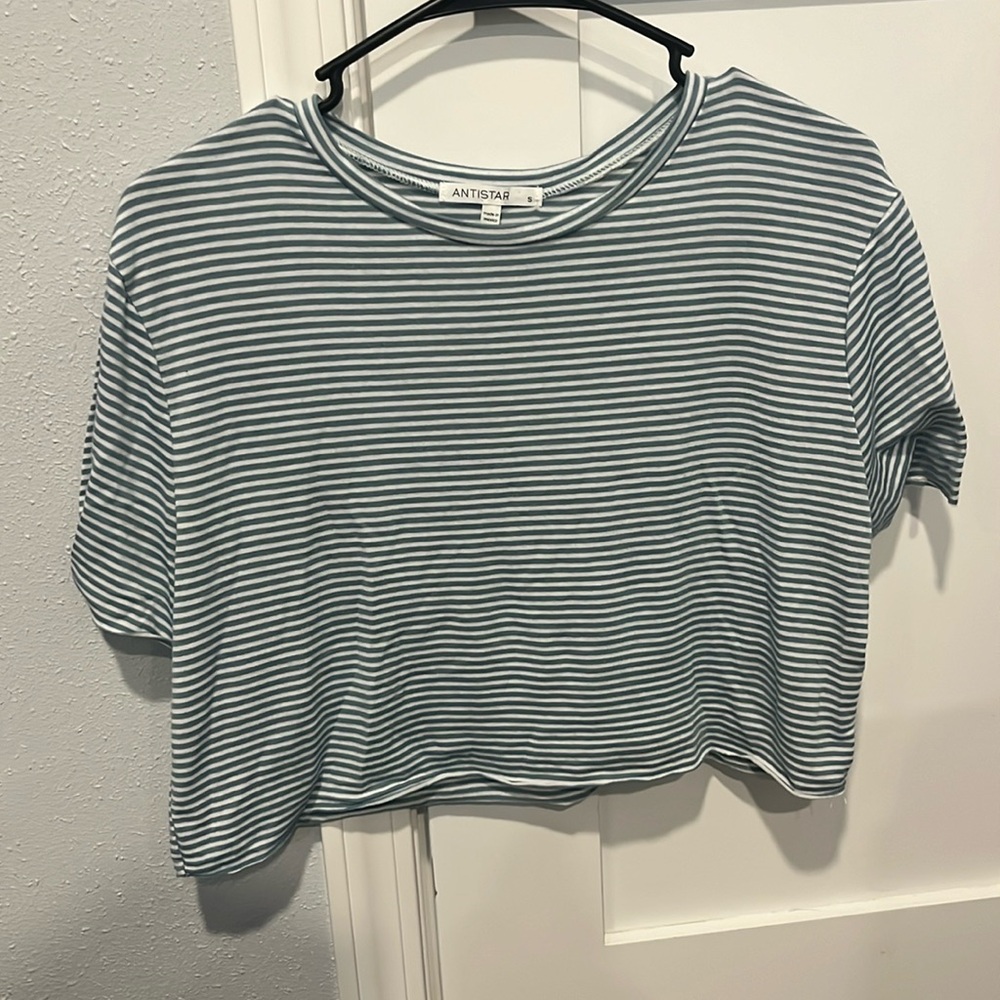 blue & white striped crop top